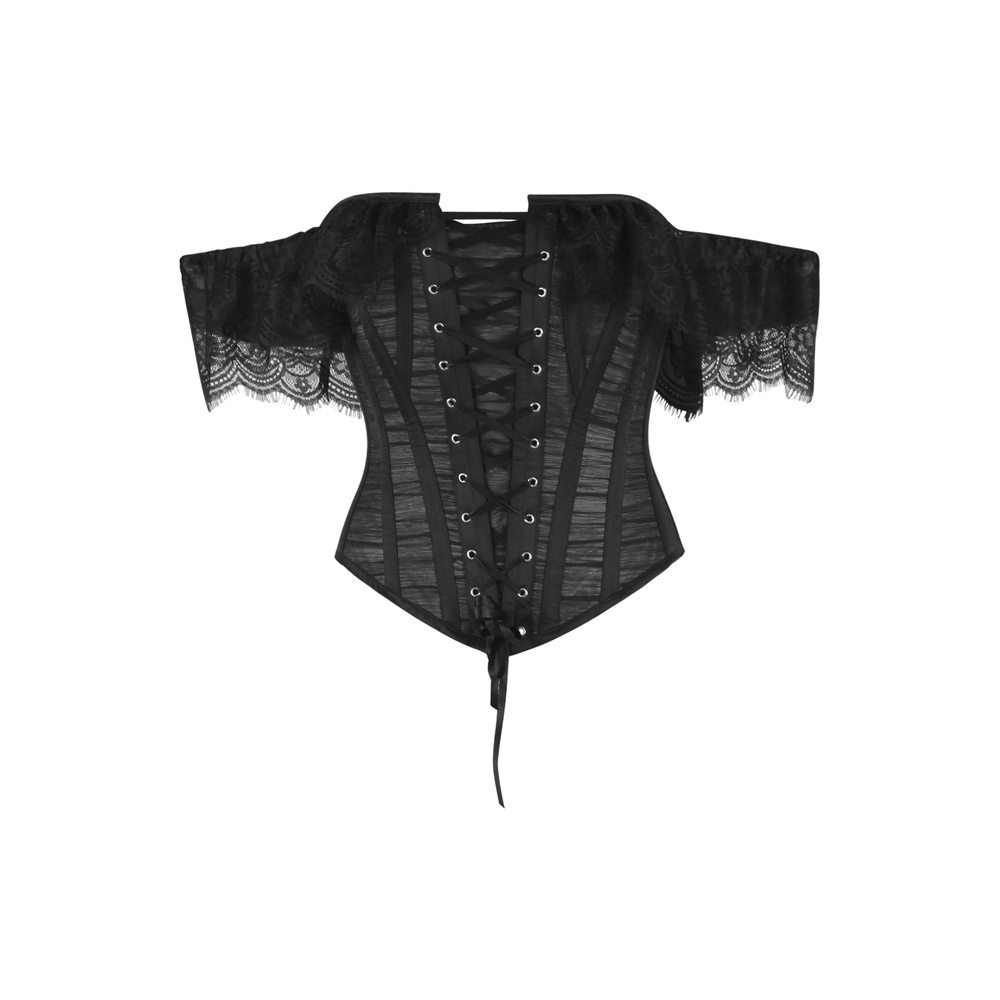 Attitude Corsets - Jazmina Rococo Off Shoulder Vollbrust Korsett - Schwarz
